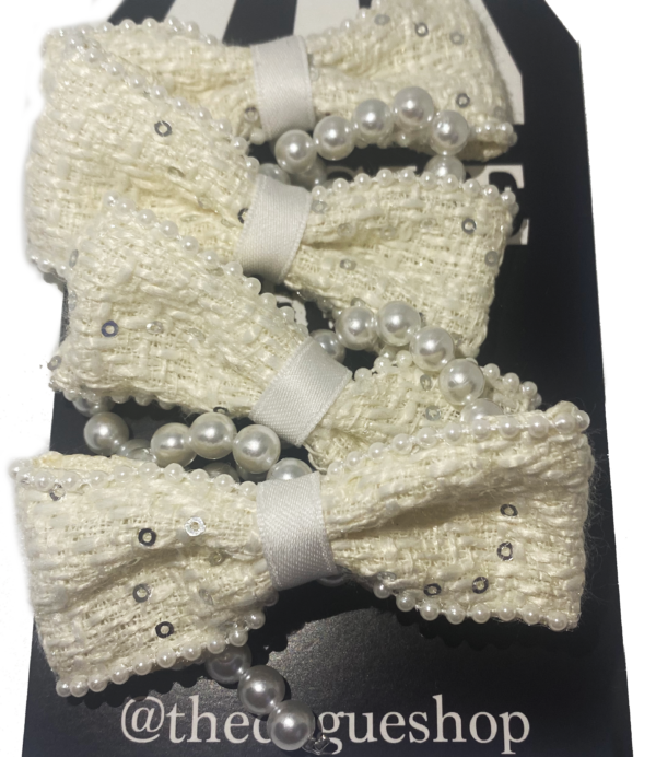 Beaded Bow Clips (White)